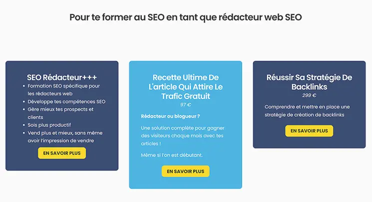 Les pages d’un site web : les options sur la page de services