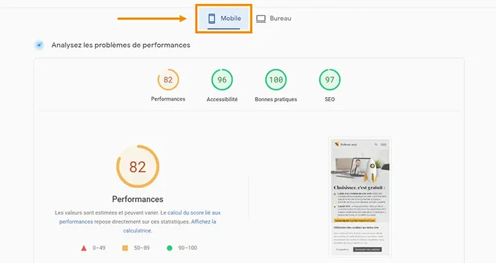 Analysez la vitesse de chargement mobile avec Google PageSpeed Insights.