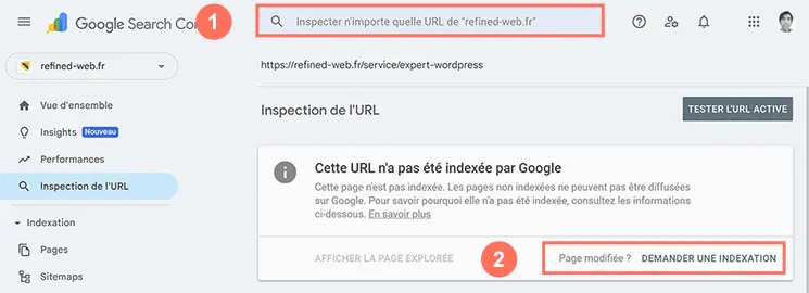 Google Search Console : demander l’indexation d’une page.