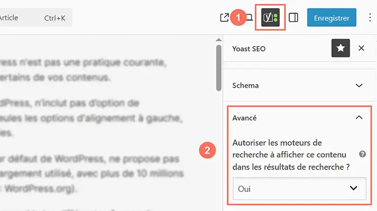 Yoast SEO : modifier la balise noindex pour que la page soit indexée sur Google.