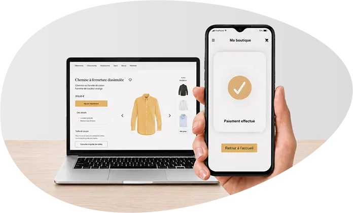 Boutique en ligne sur PC et paiement validé sur mobile, création de site e-commerce