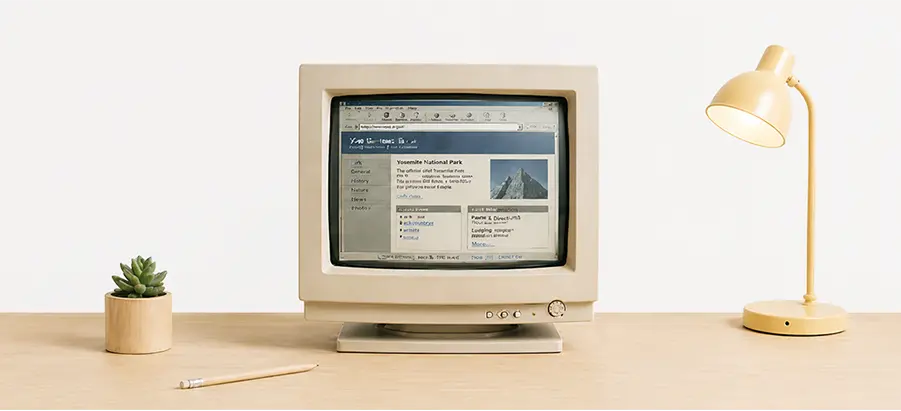 Vieil ordinateur affichant un site internet au design dépassé, candidat à une refonte